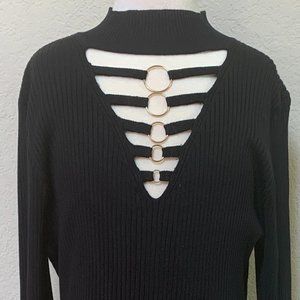 Say What Women size 2X Black Ribbed Knit Wrap Dress Choker  V Neck